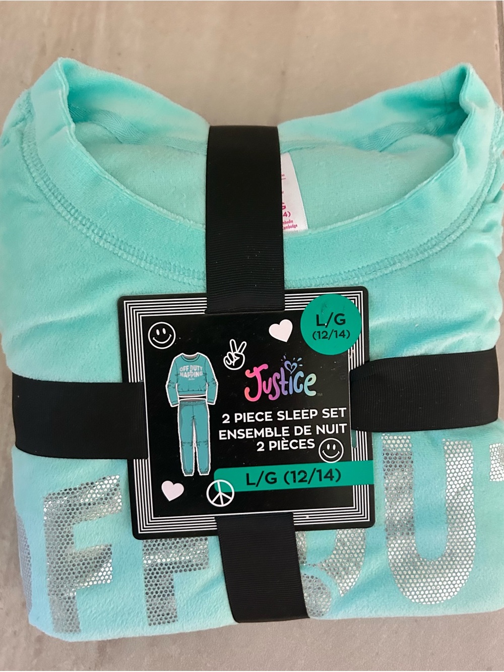 NEW Justice Mint Green Girls' 2-Piece Pajama Sleep Set with Silver Accents